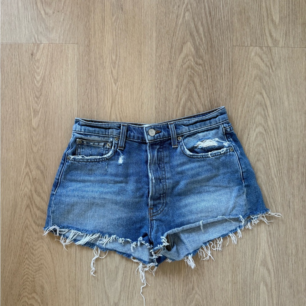 Reformation Distressed Blue Jean Shorts